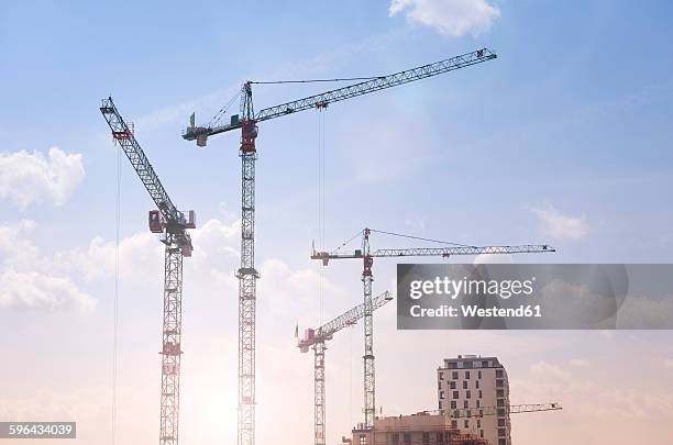 germany, duesseldorf, large construction site, cranes - crane photos et images de collection