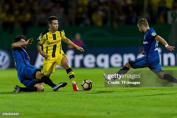 Trier, Germany , DFB-Pokal 1. Runde, SV Eintracht Tier 05 - BV Borussia Dortmund, 0:3, Muhamed Alawie gegen Raphael Guerreiro , Patrick Lienhard