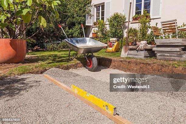 foundation for a garden shed - wheelbarrow stock pictures, royalty-free photos & images