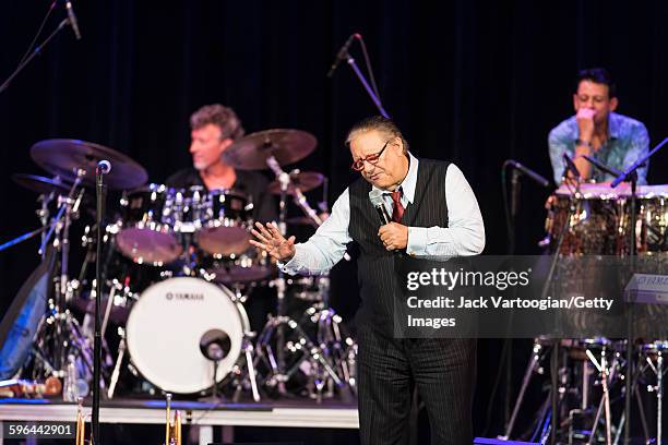 Cuban Jazz musician Arturo Sandoval leads his band during a performance at the 92nd Street Y's Kaufmann Concert Hall, New York, New York, December 2,...