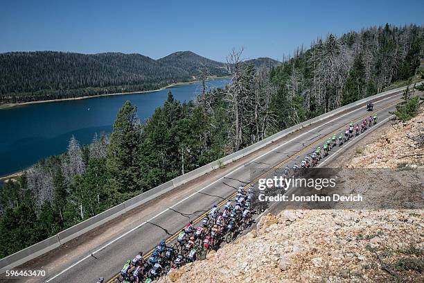 Larry H. Miller Tour of Utah - Stage 1 - The peloton climbs near Navajo Lake on the way to Cedar City on August 1, 2016 in Cedar City, Utah.