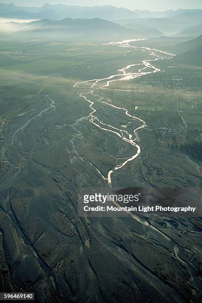 The tributaries of a river spread across a valley. Sanitago Region, Chile . | Location: Sanitago Region, Chile.