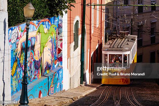 portugal, lisbon, lavra funicular - lisbon tram stock pictures, royalty-free photos & images