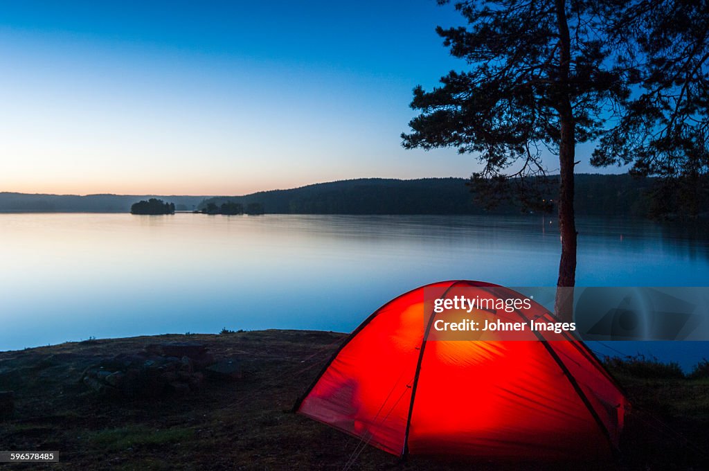 Red tent at dusk