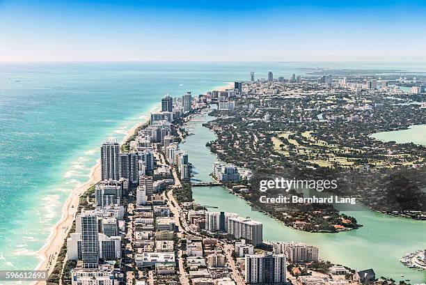 aerial view of miami beach - miami beach stock pictures, royalty-free photos & images