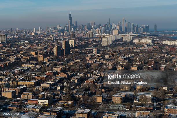 aerial of south side of chicago, illinois - illinois aerial stock pictures, royalty-free photos & images