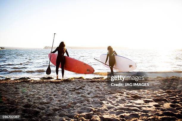 mid aged woman and teenage daughter paddle board - paddle board stock pictures, royalty-free photos & images