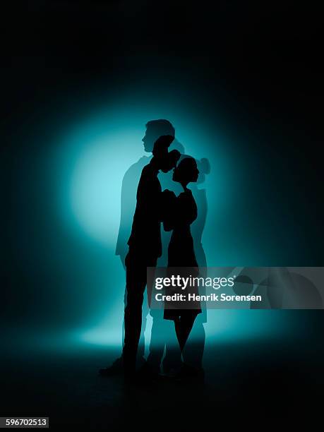 siloette double exposure of couple - couple relationship difficulties stock pictures, royalty-free photos & images