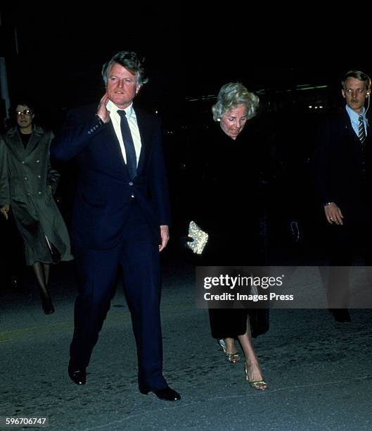 Ted Kennedy and Ethel Kennedy photographed after attending the wedding of Robert F. Kennedy Jr. And Emily Ruth Black on April 3, 1982 in Bloomington,...