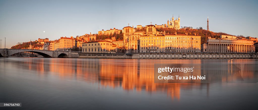 Panorama of the Saone river bank in Lyon