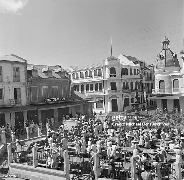Locals gather in the town square in Fort-de-France, Martinique.