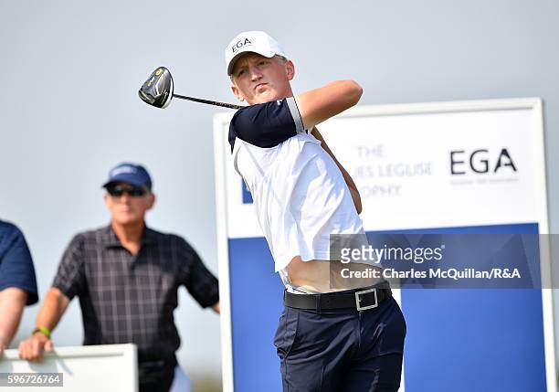 Jonathan Goth-Rasmussen of the Continent of Europe boys golf team during the second and final day's play of the Jacques Leglise trophy against the...