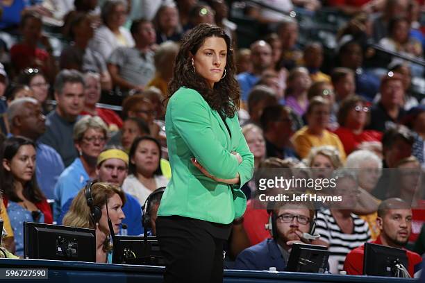 Head Coach Stephanie White of the Indiana Fever looks on against the Washington Mystics on August 27, 2016 at Bankers Life Fieldhouse in...