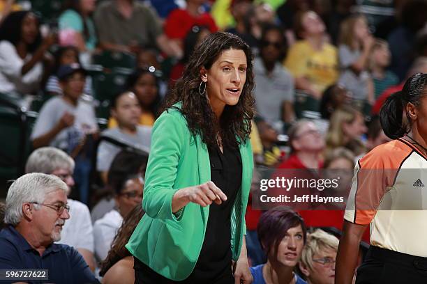 Head Coach Stephanie White of the Indiana Fever looks on against the Washington Mystics on August 27, 2016 at Bankers Life Fieldhouse in...