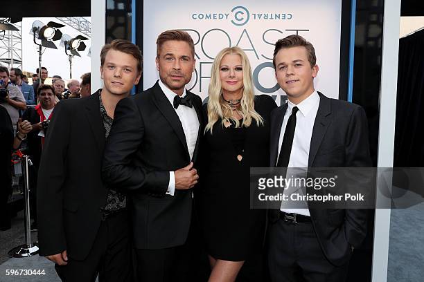 Matthew Edward Lowe, honoree Rob Lowe, Sheryl Berkof and John Owen Lowe attend The Comedy Central Roast of Rob Lowe at Sony Studios on August 27,...