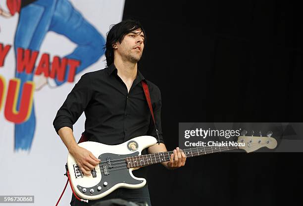 Matt McJunkins of Eagles of Death Metal performs on Day 2 of Reading Festival at Richfield Avenue on August 27, 2016 in Reading, England.