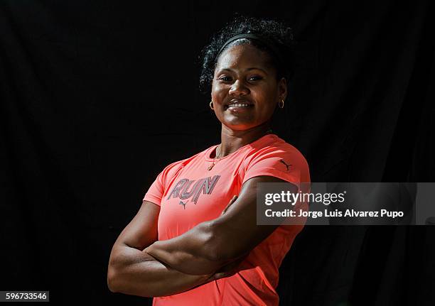 Olympic Cuban athlete Denia Caballero poses for a portrait during the Meeting AREVA of the IAAF Diamond League 2016 at Mercure Hotel on August 27,...