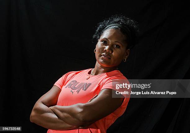 Olympic Cuban athlete Denia Caballero poses for a portrait during the Meeting AREVA of the IAAF Diamond League 2016 at Mercure Hotel on August 27,...