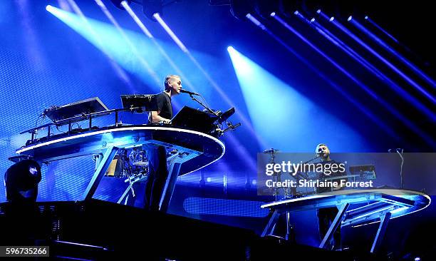 Guy Lawrence and Howard Lawrence of Disclosure perfom at Leeds Festival at Bramham Park on August 27, 2016 in Leeds, England.