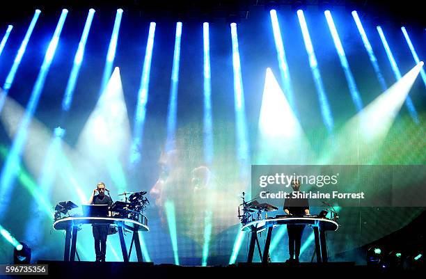 Guy Lawrence and Howard Lawrence of Disclosure perfom at Leeds Festival at Bramham Park on August 27, 2016 in Leeds, England.