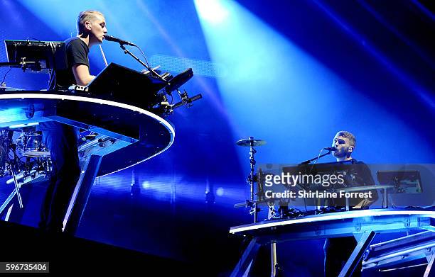 Guy Lawrence and Howard Lawrence of Disclosure perfom at Leeds Festival at Bramham Park on August 27, 2016 in Leeds, England.