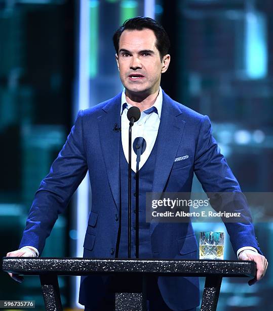 Comedian Jimmy Carr speaks onstage at The Comedy Central Roast of Rob Lowe at Sony Studios on August 27, 2016 in Los Angeles, California. The Comedy...