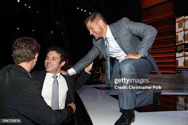 Matthew Edward Lowe, actor Fred Savage and honoree Rob Lowe appear onstage at The Comedy Central Roast of Rob Lowe at Sony Studios on August 27, 2016...