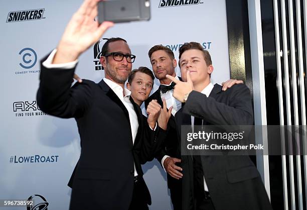 Talent Agent Richard Weitz, Matthew Edward Lowe, honoree Rob Lowe and John Owen Lowe attend The Comedy Central Roast of Rob Lowe at Sony Studios on...