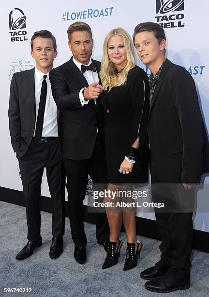 John Owen Lowe, honoree Rob Lowe, makeup artist Sheryl Berkoff and Matthew Edward Lowe arrives for The Comedy Central Roast Of Rob Lowe held at Sony...