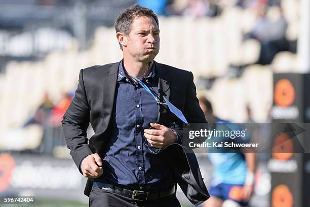 Head Coach Leon MacDonald of Tasman reacting prior to the round two Mitre 10 Cup match between Canterbury and Tasman at AMI Stadium on August 28,...