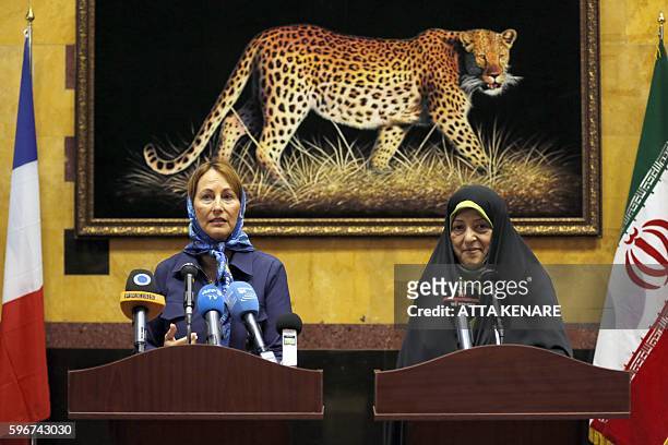 Iran's Vice President and Head of Environmental Protection Organization, Masoumeh Ebtekar , attends a joint press conference with French Ecology...