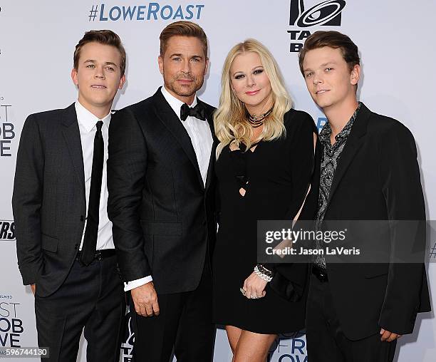 John Owen Lowe, honoree Rob Lowe, Sheryl Berkoff and Matthew Edward Lowe attend the Comedy Central Roast of Rob Lowe at Sony Studios on August 27,...