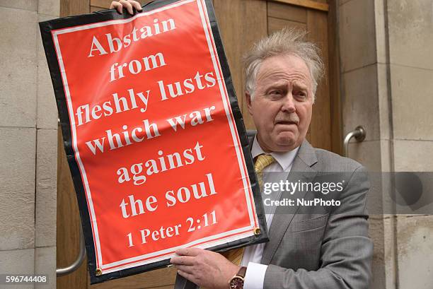 Person participating in a demonstration against the Manchester Pride parade on August 27, 2016 in Manchester, England. The demonstration against the...