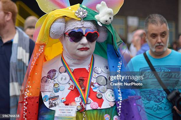 Person attending Manchester Pride 2016 on August 27, 2016 in Manchester, England. The Manchester Pride events are to celebrate the variety of...
