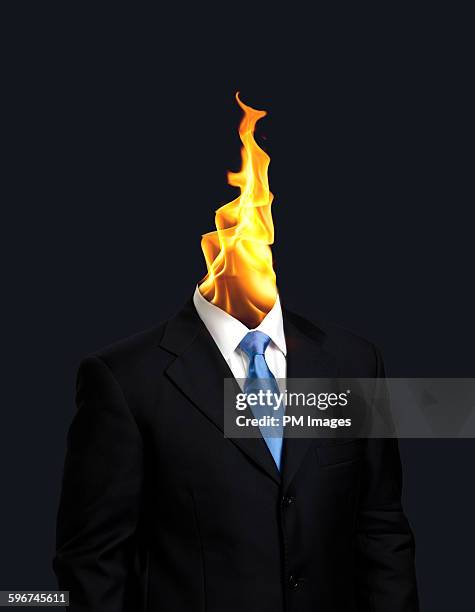 businessman fire head - workaholic stock-fotos und bilder