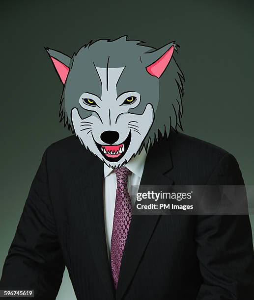 businessman wolf head - cartoon wolf stock pictures, royalty-free photos & images