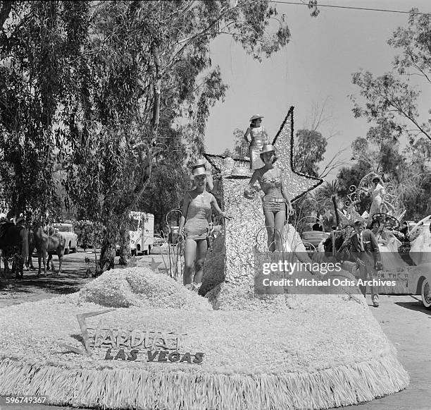 The Stardust float, to promote the new hotel and casino in Las Vegas, enters the1958 Rose Parade in Pasadena, California.