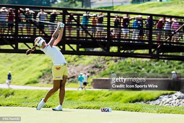 Minjee Lee tees off from the 7th during the second round of the 2015 U.S. Women's Open at Lancaster Country Club in Lancaster, PA.