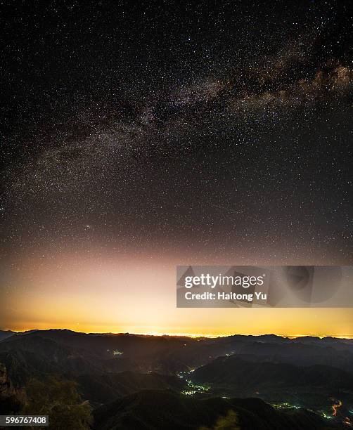 milky rising above light pollution of beijing city, china. - light pollution stock pictures, royalty-free photos & images