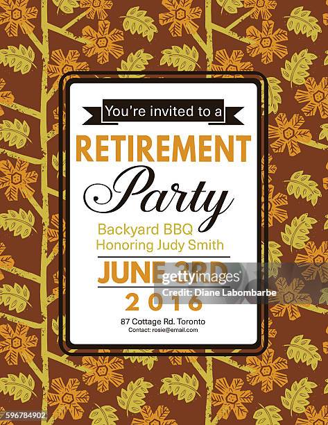 linocut block print pattern retirement party invitation template - retirement invitation stock illustrations