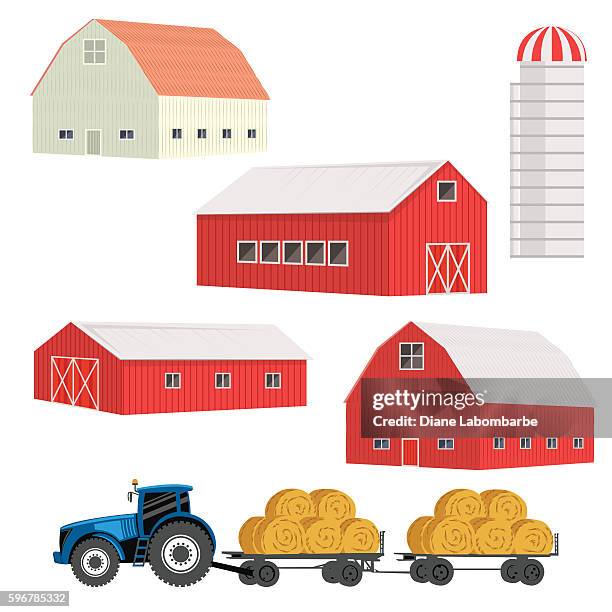 simple old fashioned red barn - hay bale stock illustrations