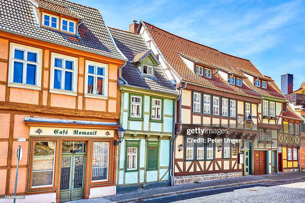 View of street and half-timbered houses