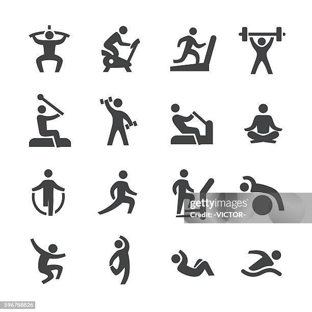 stockillustraties, clipart, cartoons en iconen met fitness icons - acme series - oefeningen met lichaamsgewicht