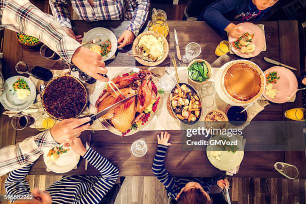 traditional holiday stuffed turkey dinner - christmas mince pies stock pictures, royalty-free photos & images