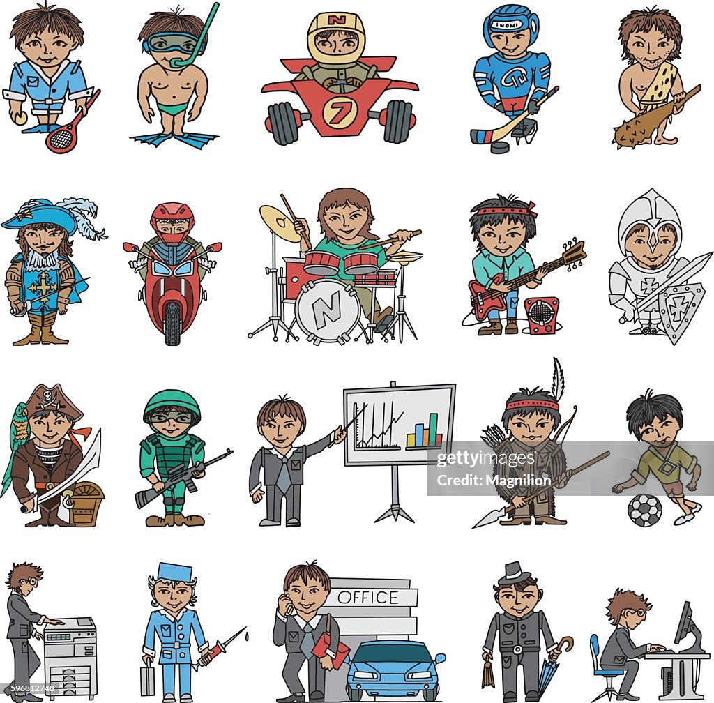 Funny Characters Doodles Set