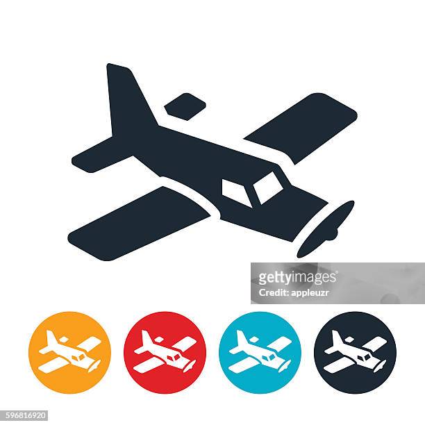 stockillustraties, clipart, cartoons en iconen met single engine airplane icon - propellervliegtuig