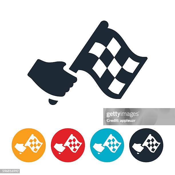 waving checkered flag icon - finish line icon stock illustrations