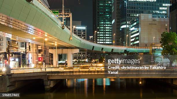 higobashi bridge and hanshin expressway - christinayan stock pictures, royalty-free photos & images