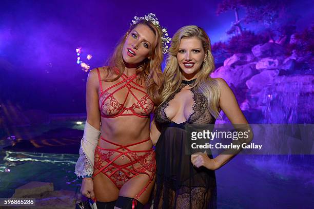 Playmates Gia Marie and Stephanie Branton attend the annual Midsummer Night's Dream party hosted by Hugh Hefner at The Playboy Mansion on August 27,...