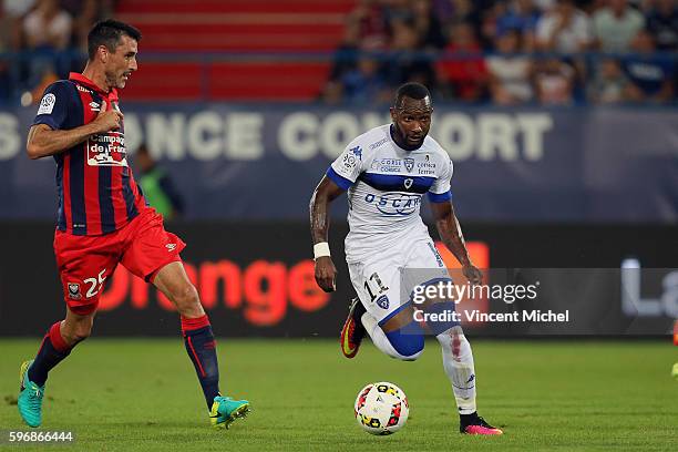 Lenny Nangis of Bastia during the French Ligue 1 match between SM Caen an Bastia at Stade Michel D'Ornano on August 27, 2016 in Caen, France.